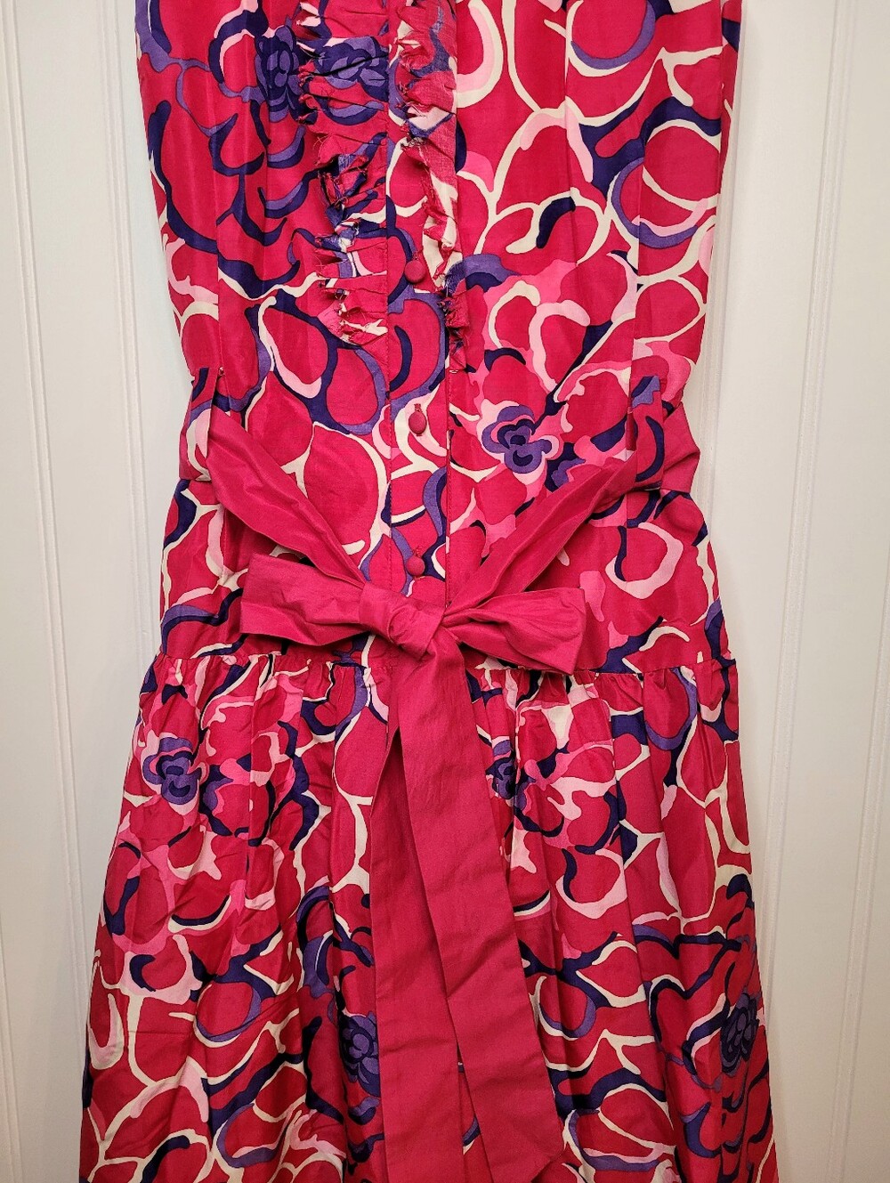 RARE Vintage Lilly Pulitzer WHITE TAG Silk/Cotton Floral Dress Sz 4 Crinoline - Picture 4 of 12